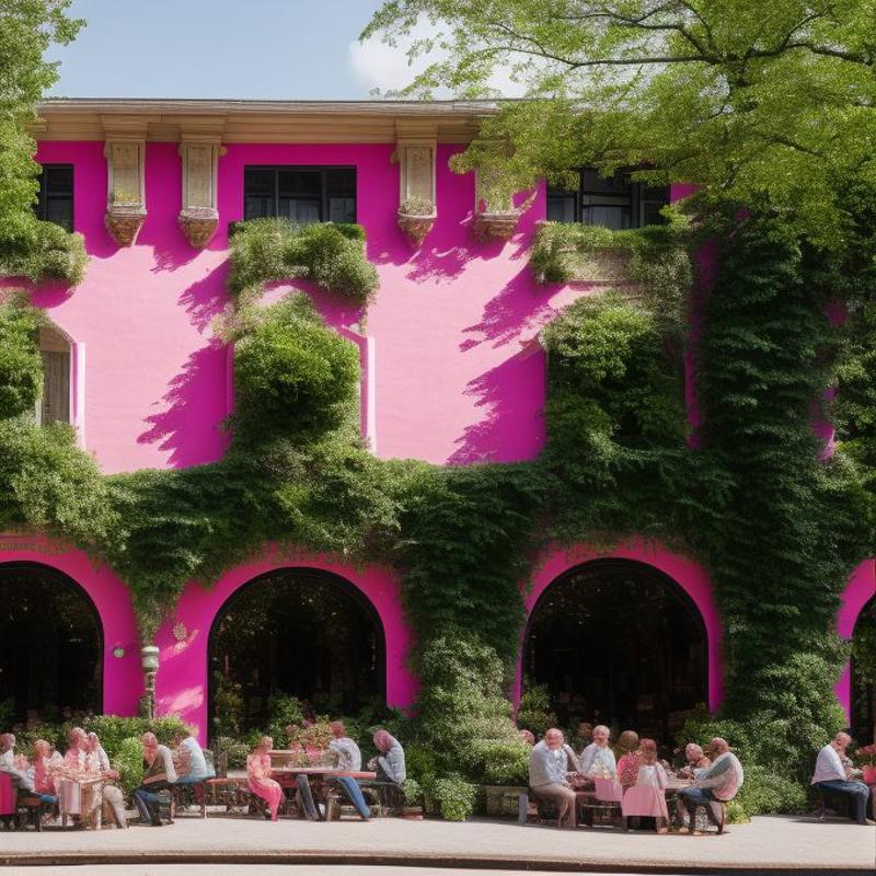 01224-1371442416-, a photo of amazingarchitecture, The building is covered with greenery and has a pink facade, while people are sitting at table..jpg